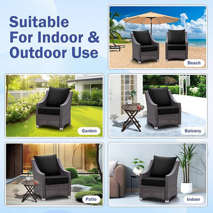 Outdoor Chair Cushions, 24 x 24 Inch Outdoor Cushion for Patio Furniture, Patio Chair Cushion, Waterproof & Fade Resistant Deep Patio Furniture Cushions Set with Handle and Ties, Black (Set of 2)