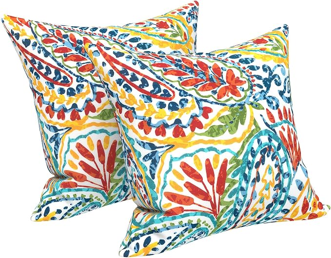 LVTXIII 2 Pack Outdoor Throw Pillow Covers for Patio Furniture, 16x16 Inch Square Pillow Case, Water-Repellent Cushion Covers for Garden, Porch, Sofa, Paisley Multi