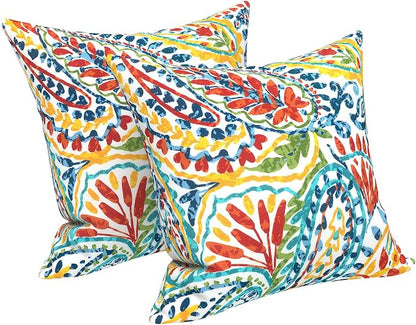 LVTXIII 2 Pack Outdoor Throw Pillow Covers for Patio Furniture, 16x16 Inch Square Pillow Case, Water-Repellent Cushion Covers for Garden, Porch, Sofa, Paisley Multi