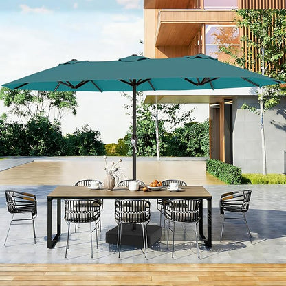 AreShark 15FT Outdoor Patio Umbrella with Crank, Large Rectangular Market Umbrella, Double-Sided Outdoor Umbrellas with Cross Base & Sandbag for Porch, Lawn, Pool, Backyard, Lake Blue