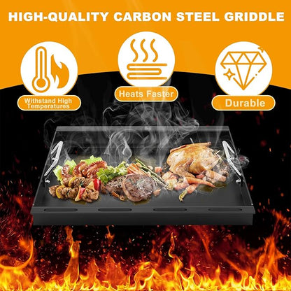Full Size Griddle Insert Replacement Part for Oklahoma Joes Longhorn Smoker Grill 15202029 16202046 1767150, Non-stick Flat Top Cooking Griddle for Chargriller 5050 5650 3008, Carbon Steel