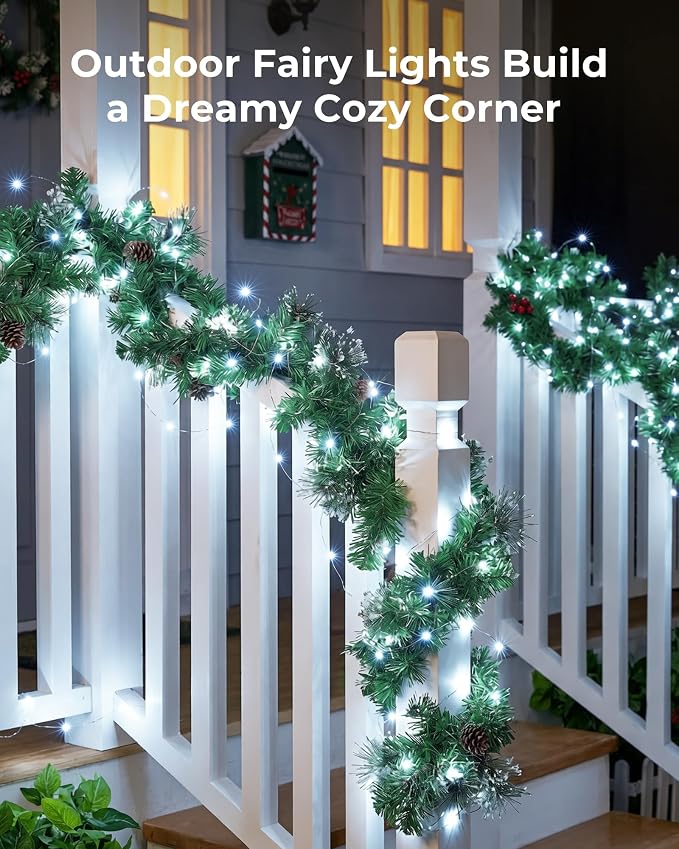 Minetom Solar Fairy Lights,33Ft 100 LED String Lights Outdoor Pure White | IP65 Waterproof Twinkle Lights with 8 Modes Outdoor & Indoor, Patio Lights for Tree Garden Party Wedding Christmas Decor