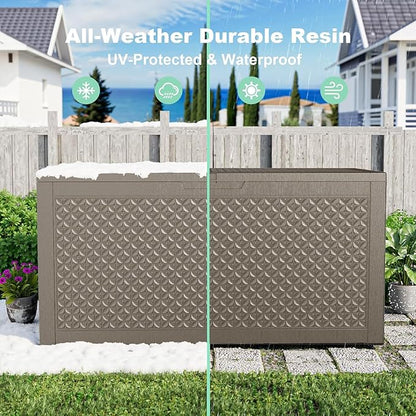 PatioZen 121 Gallon Resin Deck Box, Lockable Outdoor Storage Box for Patio Cushions Storage Furniture,Garden Tools, Pool Supplies, Weatherproof and UV Resistant (Grey)