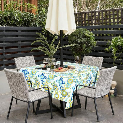 Poise3EHome Square Outdoor Tablecloth with Umbrella Hole and Zipper,Floral 60x60 Inch,Polyester SpillProof Washable Table Cloth for Spring Summer Patio Garden Poolside Picnic Camping BBQS