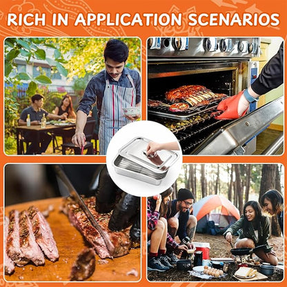 8-in-1 Stainless Steel Grill Prep Tray and Carry System with Meat Resting Bag, Bamboo Cutting Board, Rack, Pans & Lids - Outdoor BBQ Kit Grill Accessories for Cooking, Camping, Kitchen Prep(Medium)
