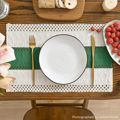 Artoid Mode Dark Green Farmhouse Rustic Placemats Set of 4,12x18 Inch Seasonal Holiday Hollow Table Mats Party Kitchen Dining Decoration