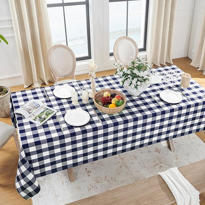 Softalker Gingham Checkered Tablecloth Rectangle - Outdoor Waterproof Buffalo Plaid Table Cloth, Stain Resistant Washable Table Cover for Picnic, Camping - Navy and White, 2 Pack - 60 x 102 Inch