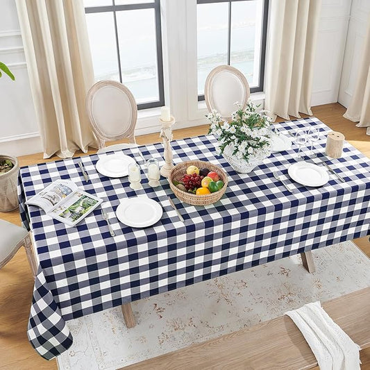 Softalker Gingham Checkered Tablecloth Rectangle - Outdoor Waterproof Buffalo Plaid Table Cloth, Stain Resistant Washable Table Cover for Picnic, Camping - Navy and White, 2 Pack - 60 x 84 Inch