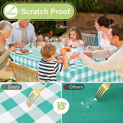 Smiry Picnic Table Cloth, Vinyl Tablecloths with Flannel Backing, 60"x84" | Waterproof Rectangle Table Cloth, Wipeable Buffalo Plaid Table Cover for Indoor and Outdoor (Teal & White)