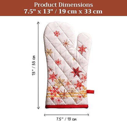 Maison d' Hermine Oven Gloves 100% Cotton Oven Mitt 7" x 13" with Loop Heat Resistant BBQ Cooking Gloves for Thanksgiving Christmas Decorations Baking Handling Hot Pans (Pack of 1, Crystal Star)