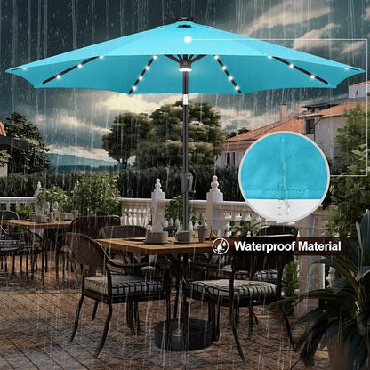 FLAME&SHADE Solar Patio Umbrella with Centre Light, 10 FT Aqua Blue | UV Protection, Small Solar Outdoor Umbrella for Porch, Deck, Backyard, Garden, Provides Evening Lighting, 40 LED Lights