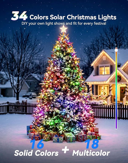 LitHome 34 Colors Solar String Lights Outdoor with Remote, 50 FT 150 LED | Solar & USB Powered Halloween String Lights, Waterproof Color Changing Christmas Light for Xmas Tree Light Party Decor