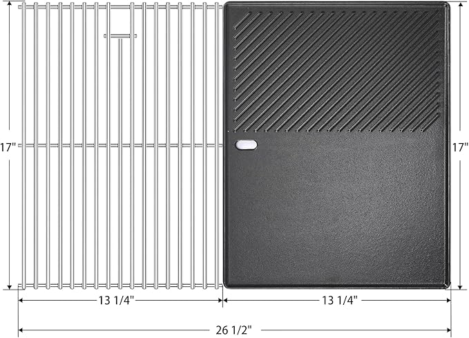 Hisencn 17 Inch Grill Cooking Grate and Griddle Replacement Parts for Nexgrill 4 Burner 720-0830HR 720-0830H 720-0958A 720-0783E, 5 Burner 720-0888N, 720-0888 720-0697 Gas Grill Models