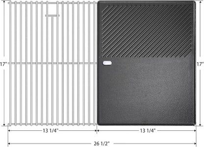 Hisencn 17 Inch Grill Cooking Grate and Griddle Replacement Parts for Nexgrill 4 Burner 720-0830HR 720-0830H 720-0958A 720-0783E, 5 Burner 720-0888N, 720-0888 720-0697 Gas Grill Models