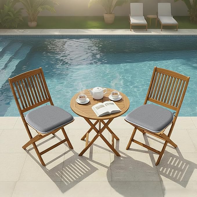 DYTXIII Set of 2 Outdoor Chair Cushions with Ties,Water Repellent Patio Chair Pads 17"x 16" for Outdoor Furniture,Round Corner Seat Cushions for Garden Yard Kitchen Textured Gray