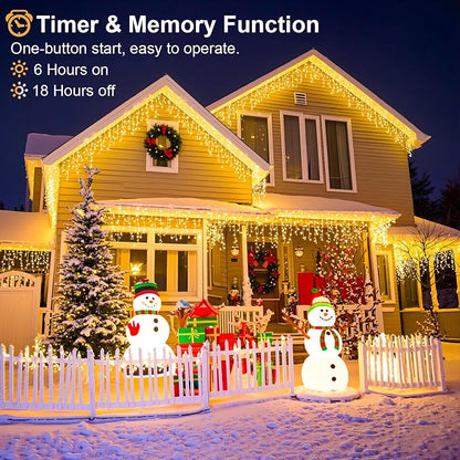 Icicle Lights for Outside 99ft 1216 LED Warm White Christmas Lights Outdoor | Plug in Icicle Christmas Lights 8 Modes Waterproof with 228 Drops for Party, Holiday, Wedding, Christmas Decoration