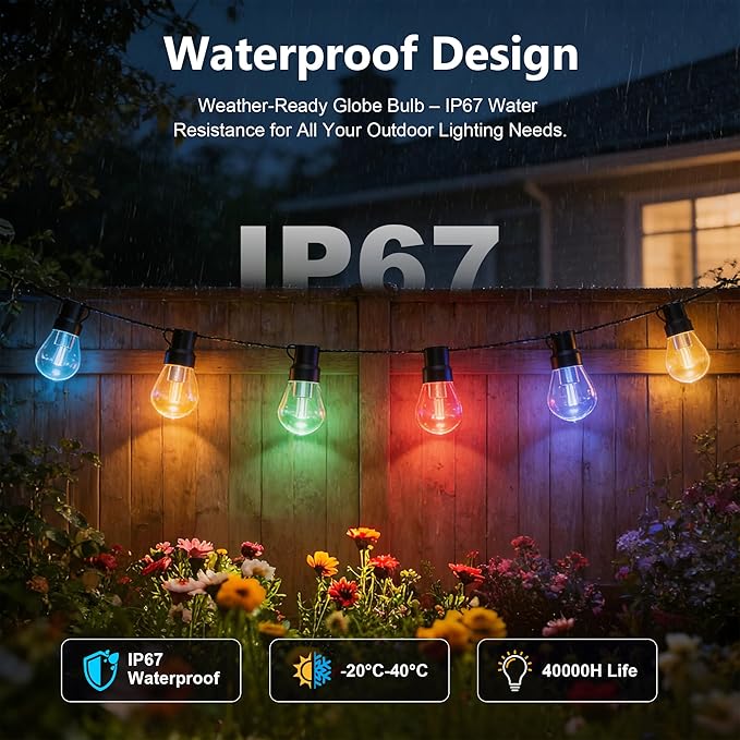 Beizelte Outdoor String Lights, 290FT RGB+IC Outside Light Dimmable Shatterproof LED Bulbs, IP67 Waterproof Chasing Effect Lighting DreamColor Patio Strip Lights for Backyard, Balcony, Outdoor Living