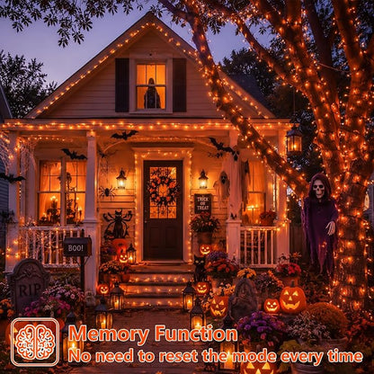 YEGUO 2 Pack Orange Solar Halloween Lights, Each 33ft 100 LED Solar String Lights Outdoor Waterproof, 8 Modes Solar Christmas Lights Outdoor for Garden Yard Xmas Decor