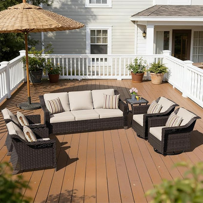 6 Piece Patio Furniture Set, Wicker Outdoor Conversation Set | Patio Chair Set with Olefin Removable Cushion, All-Weather Outdoor Couch with Deep Seat for Porch, Deck and Backyard, Beige