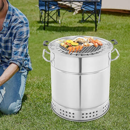 Large Portable Charcoal Grills, Portable Vertical Charcoal Smoker Grill,Stainless Steel Charcoal Grill with 28 Skewers for Travel, Outdoor Cooking and BBQ, Camping Grill Picnic Patio Backyard
