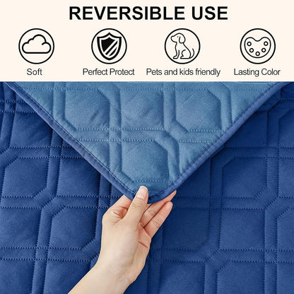 Smiry Reversible Waterproof Pet Couch Covers for Sofa | Washable Dog Couch Sofa Covers, Water Resistant Furniture Protector Slipcover, Geometric (30"x53", Navy/Blue)