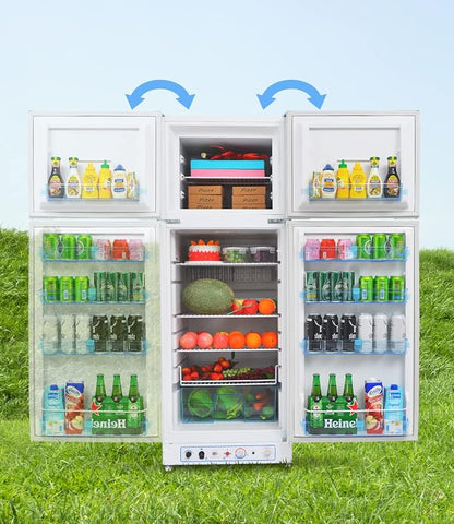 SMETA Propane Refrigerator, 2-Way Fridge with Freezer 9.4 Cu.Ft, 110V/Gas LPG Large Storage Refrigerator for Off-Grid, RV, Garage, Outdoor, Apartment Size, Reversible Door, Ultra-Quiet, White