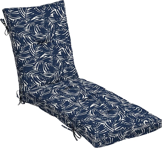 Arden Outdoor Tufted Chaise Cushion, earthFIBER, 22x76, Blue Palm | Plush Comfort, Modern Tuft, Lounge Cushion, Rain-Proof, Fade Resistant, Cushion for Chaise Lounger, Mold and Mildew Resistant