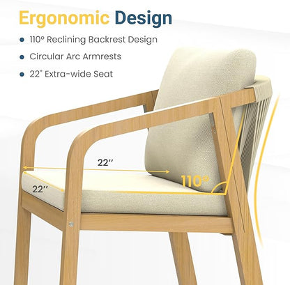 FansaFurn Acacia Wood Outdoor Dining Chairs Set of 2, 23" W×18.5L Patio Dining Chairs with Removable and Washable Cushion, All-Weather Outdoor Patio Sofa for Proch Garden, Lawn