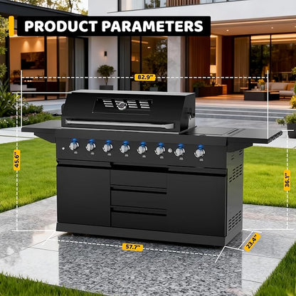 CT Copper Tailor 83-inch Outdoor Kitchen BBQ Gas Grill Island, 6 Main Burners, Infrared Rear & Side Burner,99,000 BTU, Stainless Steel, Foldable Side Table with Natural Gas Kit