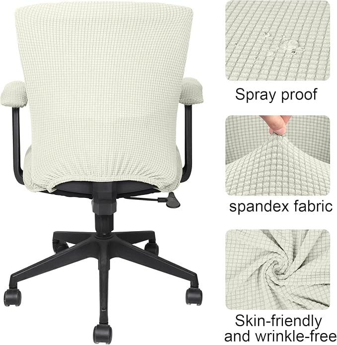 Tallew 4 Pcs Office Chair Covers Stretchable Armrest Seat,XL,Cream White | Universal Fit Office Desk Chairs, Protective Seat Backrest Slipcovers, Stretchable Prevent Wear, Easy Install for Rotating