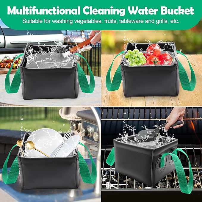 Collapsible Grill Brush Water Bucket, AHIER Dunk Tank for Grill Brush Heads for Stainless-Steel Grates((No Grill Brush)