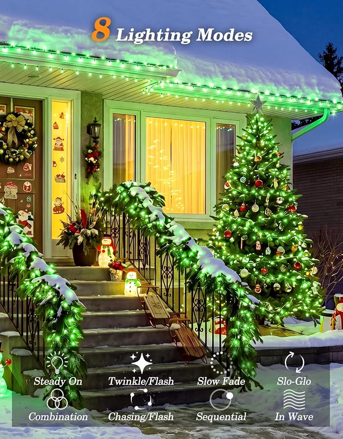LitHome 2 Pack Solar String Lights Outdoor with Remote, Total 200LED 66FT | Solar Christmas Lights Outside Waterproof, 8 Modes String Light for Xmas Patio Garden Party Yard Tree Decor, Green