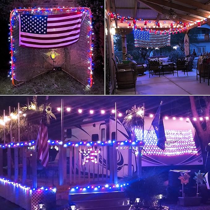 JMEXSUSS 200 LED 66ft Red White and Blue Lights Outdoor Plug in | Connectable Waterproof 4th of July Lights, 8 Modes Patriotic String Lights for Tree Independence Day Indoor Decorations
