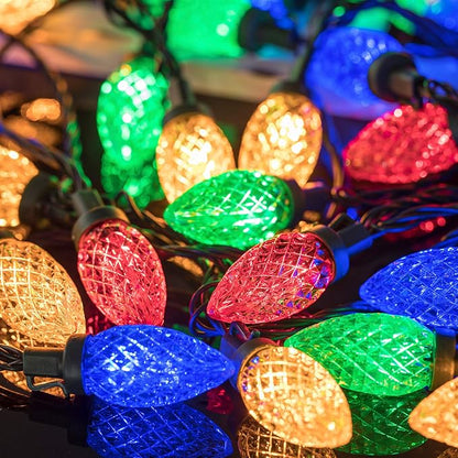 AWQ 50LED 49FT C9 Christmas String Lights Plug in Fairy Twinkle Multicolor | Christmas Lights Outdoor 8 Modes Timer Function Waterproof Extendable for Indoor Outdoor Wedding Party Christmas Decoration