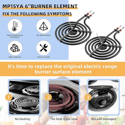 2 Pack MP15YA Electric Range Burner Element Unit 6" Replacement Fit for Hard-wick & Ken-more & May-tag & Nor-ge & Whirl-pool Electric Range Stove by AMI PARTS