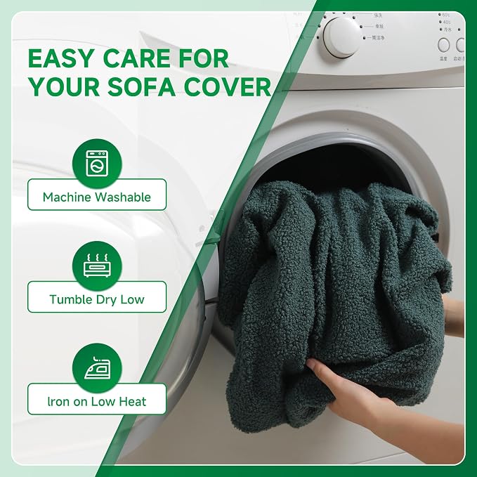 OHSIO Couch Cushion Covers for Sectional Sofa, Stretch Soft Sofa Slipcovers Washable Wear-Resistant Universal Furniture Protector for Living Room(3 Seaters Covers, Green)