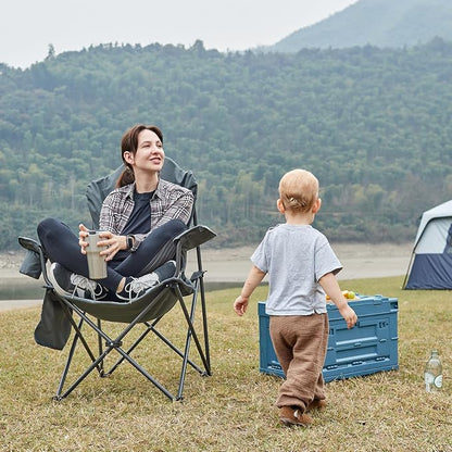 EVER ADVANCED High Back Folding Camping Chair Oversized and Fully Padded, Portable Quad Camp Lawn Chair Up to 400 lbs, with Cup Holder Armrest Carrying Bag