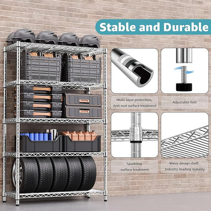 M MZG 1750 LBS Storage Shelves 5-Tier Utility Shelving Unit Steel Organizer Wire Rack for Home,Kitchen,Office,Garage, Capacity 17.7" D x 47.2" W x 72.3" H | Organizer Wire Rack
