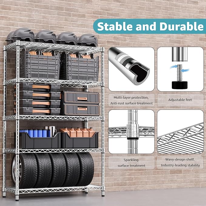 M MZG 1750 LBS Storage Shelves 5-Tier Utility Shelving Unit Steel Organizer Wire Rack for Home,Kitchen,Office,Garage, Capacity 17.7" D x 47.2" W x 72.3" H (Pack of 2)
