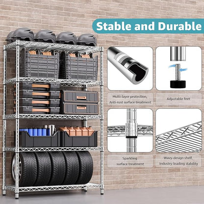 M MZG 1750 LBS Storage Shelves 5-Tier Utility Shelving Unit Steel Organizer Wire Rack for Home,Kitchen,Office,Garage, Capacity 17.7" D x 47.2" W x 72.3" H (Pack of 2)