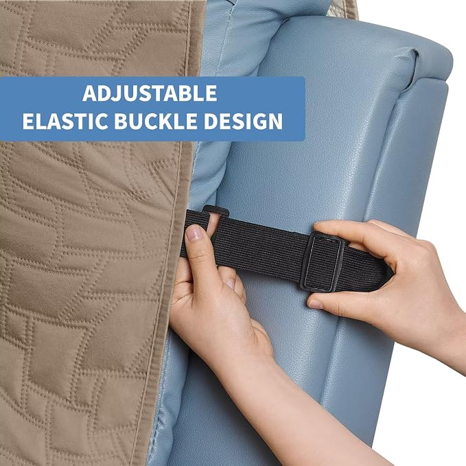 CUCRAF Non Slip Quilted Sofa Cover, Water Resistant Slipcover Furniture Protector for 3 Cushion Sofa Pet Friendly, Washable Couch Cover with Adjustable Elastic Straps (Large, Light Khaki)