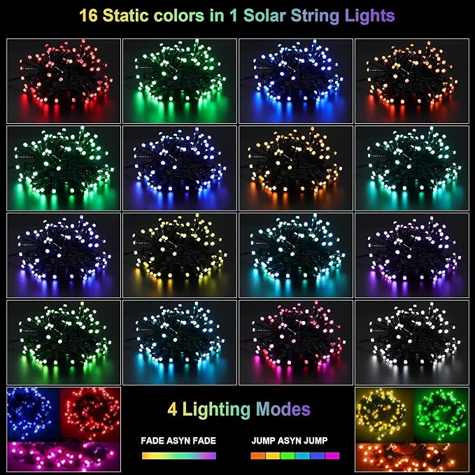 XEWEA Solar String Lights Outdoor, 40Ft 16 Colors 100 LED String Lights with 20 Modes Remote, Waterproof Solar Powered Lights for Garden Fence Paito Home Christmas Decorations