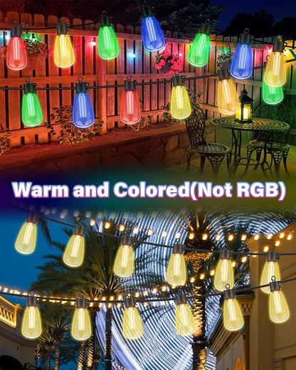 98FT Outdoor String Lights with Remote - Multicolor & Warm White, 8 Light Modes Timer Waterproof Patio Lights Plug In Dimmable String Lights Shatterproof for Outside Porch Backyard Party