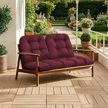Outdoor Wicker Chair Cushions, 44×19×4 in, Waterproof, Burgundy | Waterproof Wicker Furniture Cushions, Fade Resistant, 3 Piece Patio Furniture Cushions Set for Bench, Loveseat, Swing, Settee