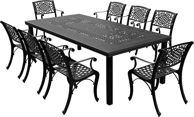 Oakland Living Modern Outdoor Mesh Lattice Aluminum 95-in Black Large Rectangular Patio Eight Arm Chairs Dining Set
