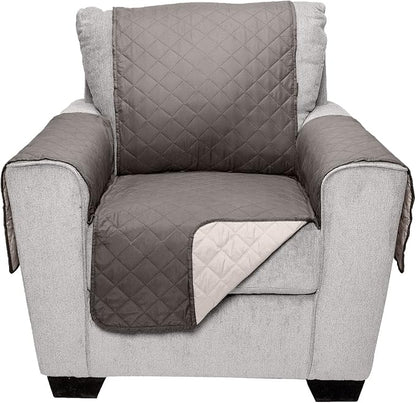 Furhaven Water-Resistant & Reversible Chair Cover Protector for Dogs, Cats, & Children - Two-Tone Pinsonic Quilted Living Room Furniture Cover - Gray/Mist, Chair