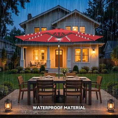 Solar Patio Umbrella with Centre Light, 10 ft Red | 40 LED Lights, UV Protection, Solar Outdoor Umbrella for Porch, Deck, Pool, Table, Garden, Provides Evening Lighting