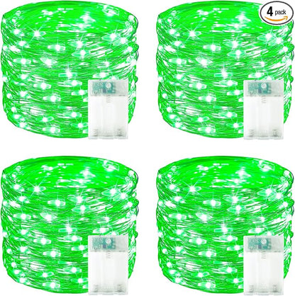 4 Pack 60 LED Fairy Lights Battery Operated with Timer, String Lights Green | 20 FT, Cuttable Copper Wire, Waterproof Battery Lights for Indoor Outdoor, Bedroom, Home DIY, Christmas Halloween Decorations
