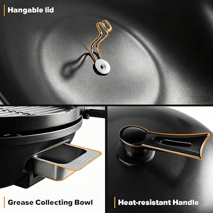 Electric Grill Outdoor, Techwood 2-in-1 Electric BBQ Grill, 1750W Portable Removable Stand Grill with Adjustable Heat & Drip Tray, Adjustable Heat for Party, Patio & Backyard, Stand/Tabletop Options