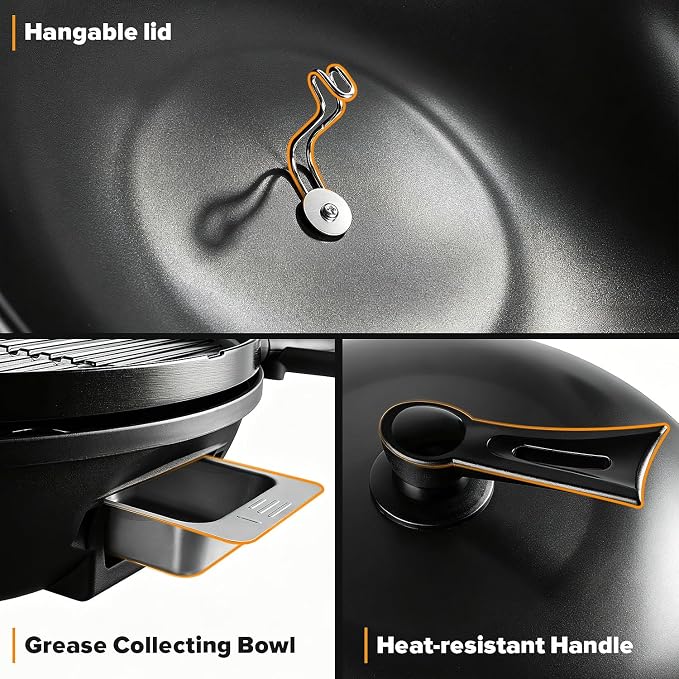 Electric Grill, Techwood 2-in-1 Portable Indoor/Outdoor Grill, 1750W Removable Stand Grill with Nonstick Plate, Electric Griddle for Camping, Patio & Backyard, Stand/Tabletop Options for Cookouts